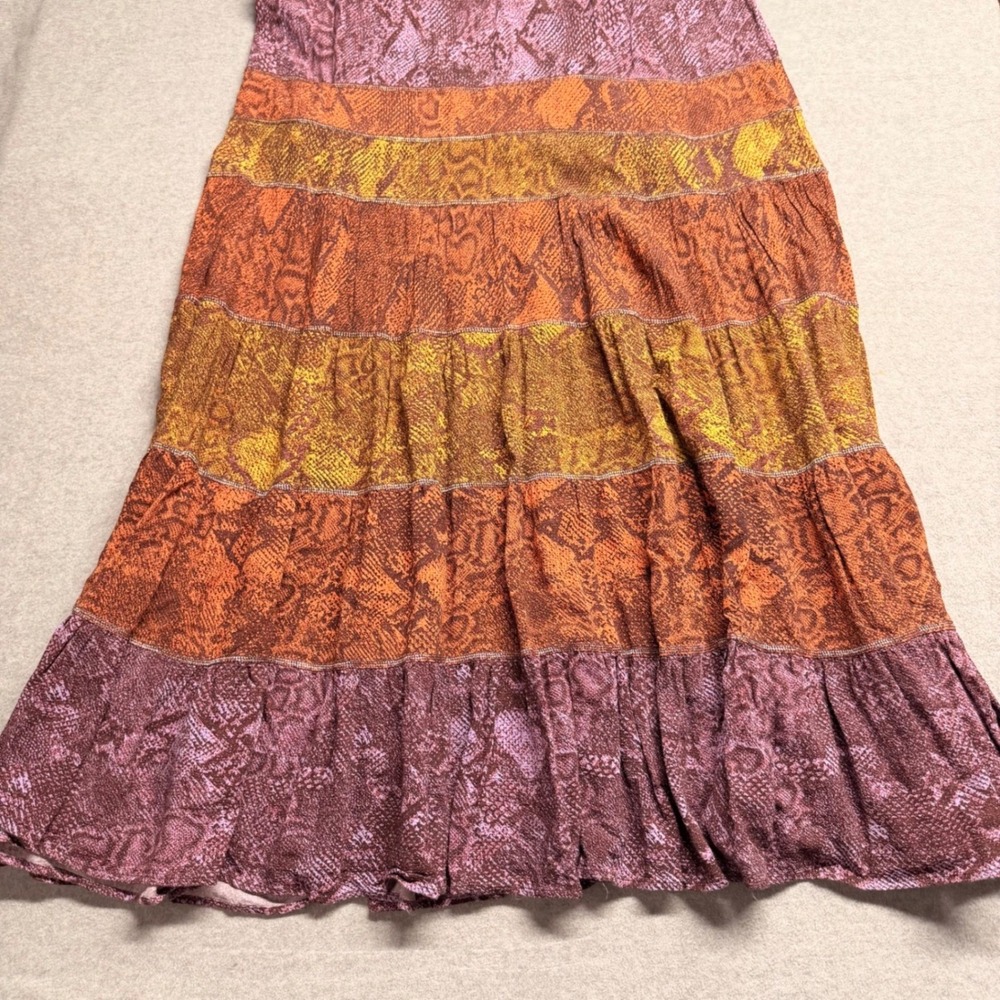 Anthropologie Boho Snakeskin Print Colima Maxi Dress Orange Purple Sleeveless - Picture 10 of 14